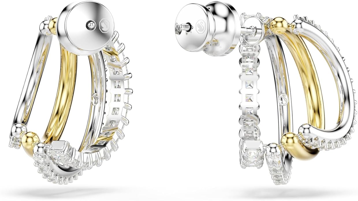 Swarovski Hyperbola Hoop Earrings, Mixed Cuts, Mini, Clear, Mixed Metal Finish