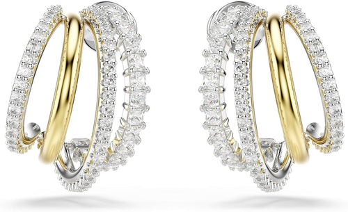 Swarovski Hyperbola Hoop Earrings, Mixed Cuts, Mini, Clear, Mixed Metal Finish